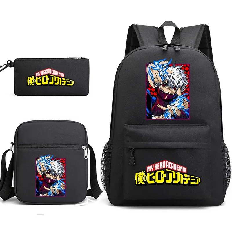 ensemble de sacs à dos scolaires imprimés my hero academia, 3 en 1, avec sac à bandoulière, trousse à crayons, pour garçons, filles, enfants