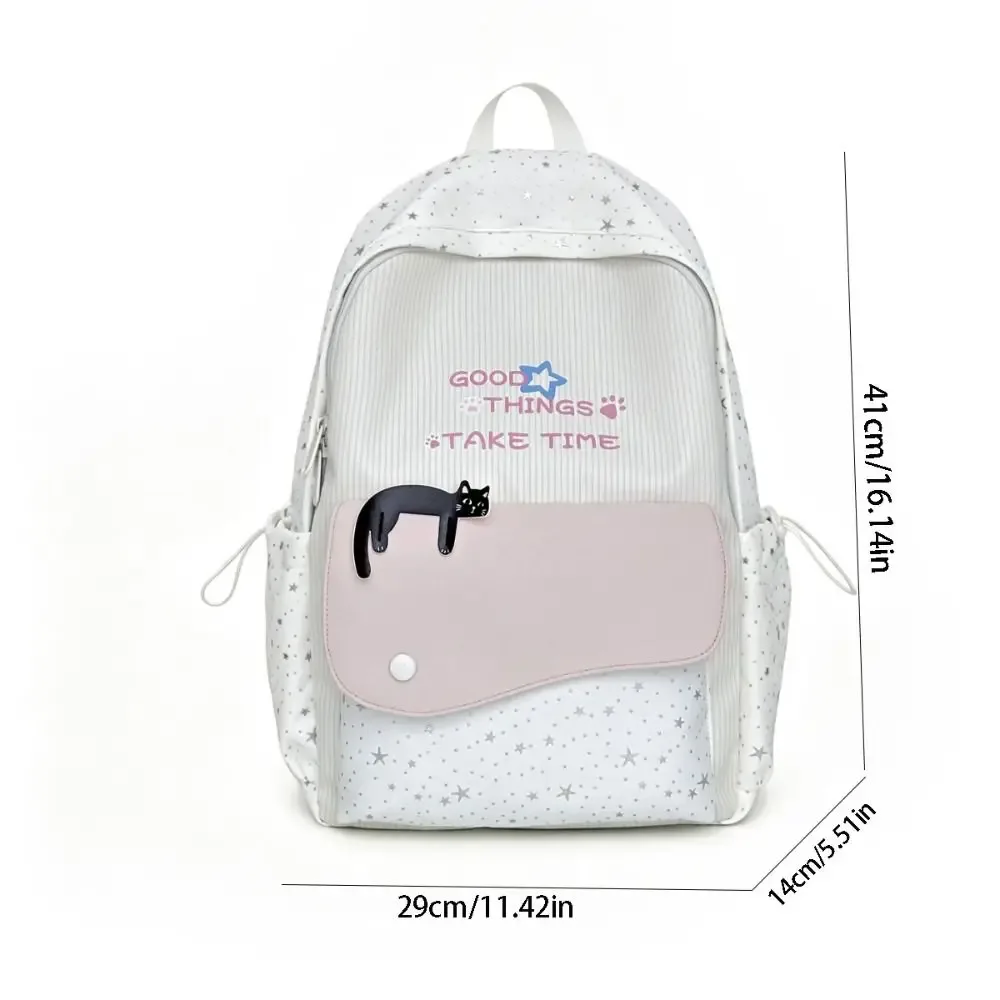 sac à dos tendance motif chat et étoiles, multicolore, en nylon imprimé, léger, mignon, idéal pour les étudiants, cadeau