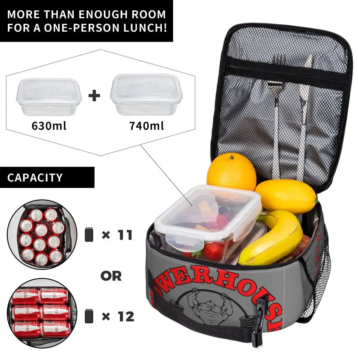 sac isotherme personnalisé powerhouse gym pour femme, sac fourre-tout portable, glacière thermique, boîte à lunch pour voyage, musculation et fitness