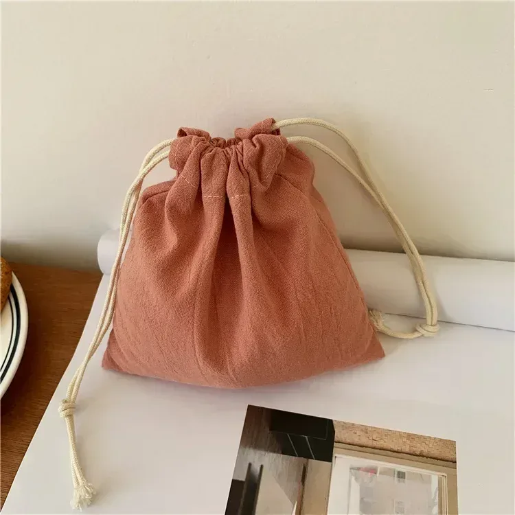 sac à cordon de couleur unie simple japonais pour femmes, pochette de rangement à cordon, sac de maquillage mignon, cadeau de noël, organisateur de bonbons et de bijoux
