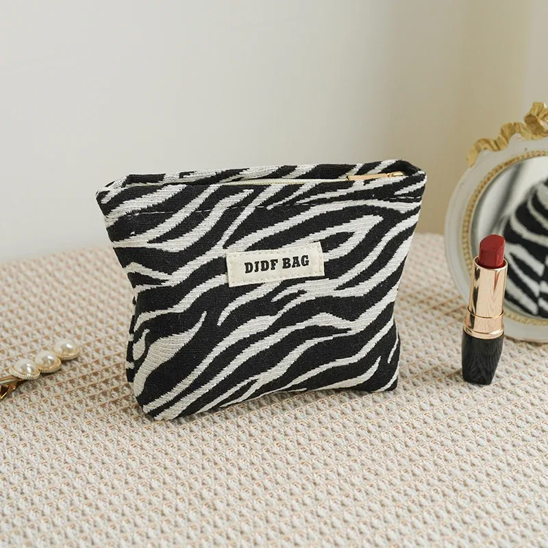 sac de maquillage imprimé zèbre pour femme, petit article en toile, sac de rangement pour cosmétiques, pochette portable à fermeture éclair, porte-monnaie compiedmont ins