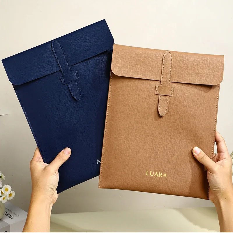 sac à documents personnalisé en cuir pour bureau d'affaires, sac en papier a4 pour ordinateur portable 13 pouces, nom personnalisé, sac de rangement polyvalent de luxe, vente en gros