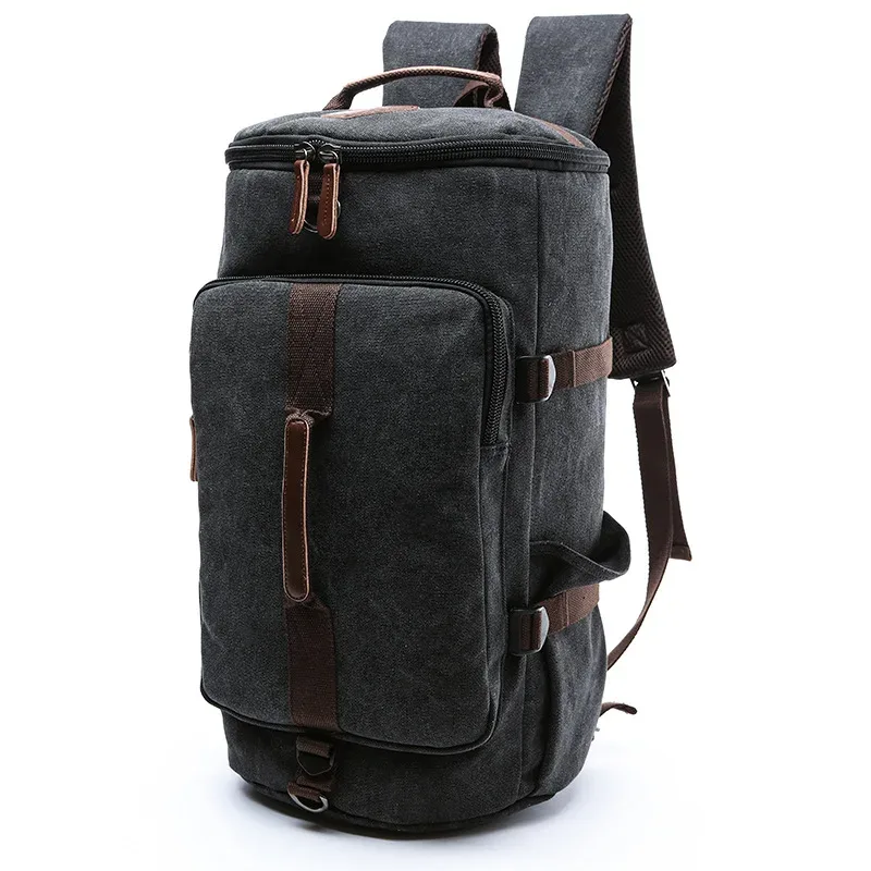 sac à dos en toile de grande capacité pour hommes, sacs polochons multifonctions cylindriques de voyage en plein air, sacs à bagages pour adolescents