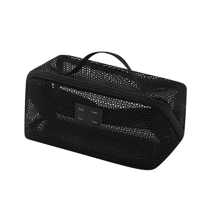 sac de maquillage à main en maille de grande capacité, fermeture éclair, multicouche, maille transparente, sac à cosmétiques, étui de rangement carré