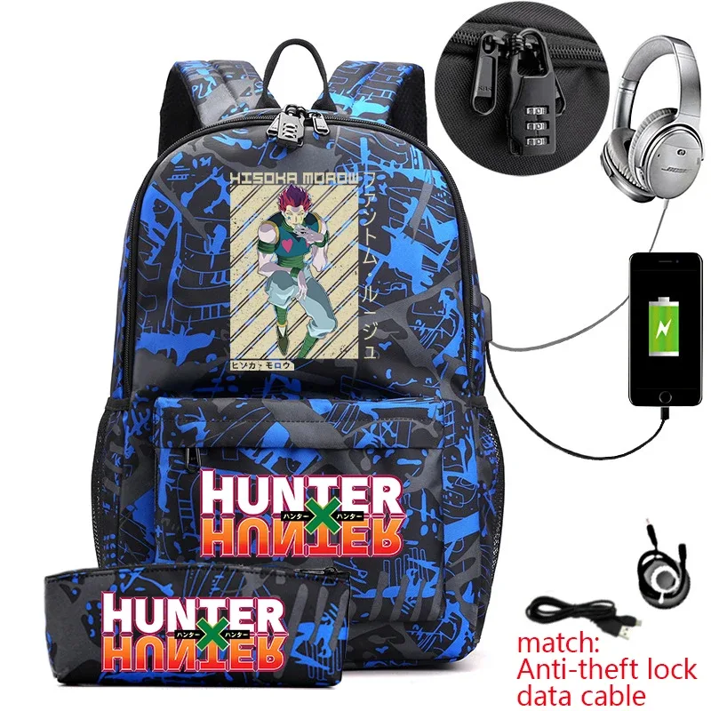 sac à dos hunter x hunter anime pour étudiants, sac à dos antivol décontracté avec trousse à crayons pour garçons et filles, sac d'école