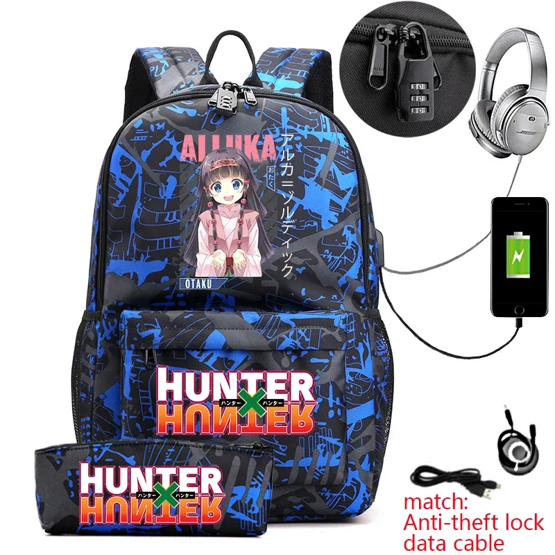 sac à dos hunter x hunter anime pour étudiants, sac à dos antivol décontracté avec trousse à crayons pour garçons et filles, sac d'école