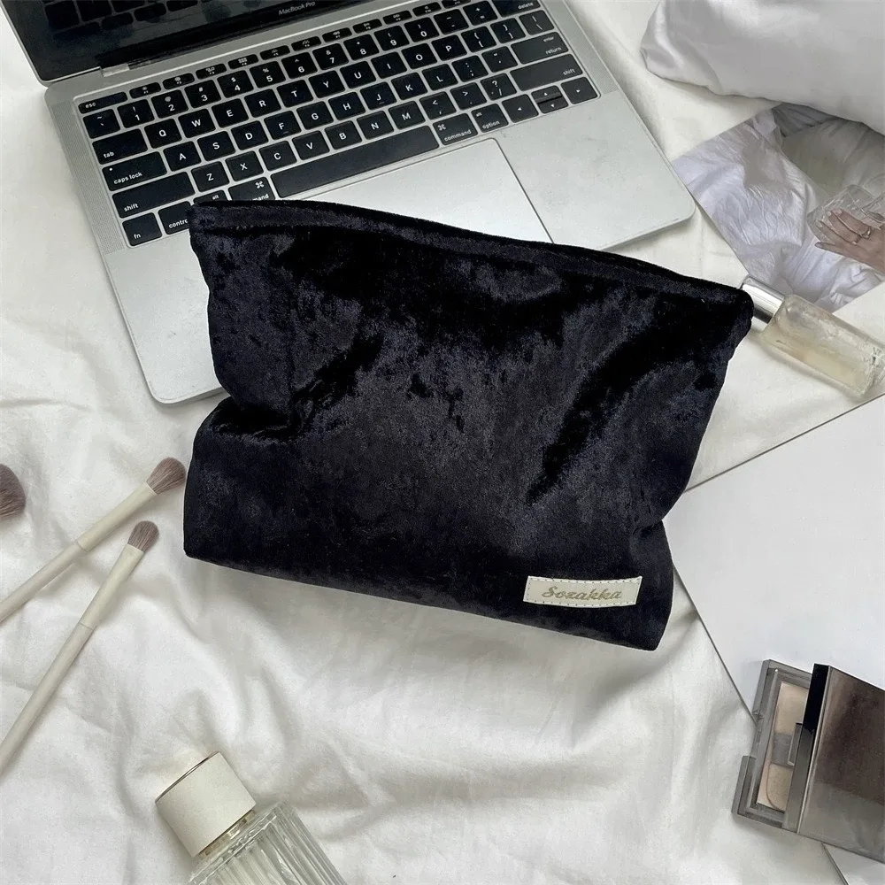sac à cosmétiques en velours de grande capacité pour femmes, organisateur de produits de toilette, sac de maquillage à fermeture éclair, pochette de voyage, sac de rangement de cosmétiques pour filles