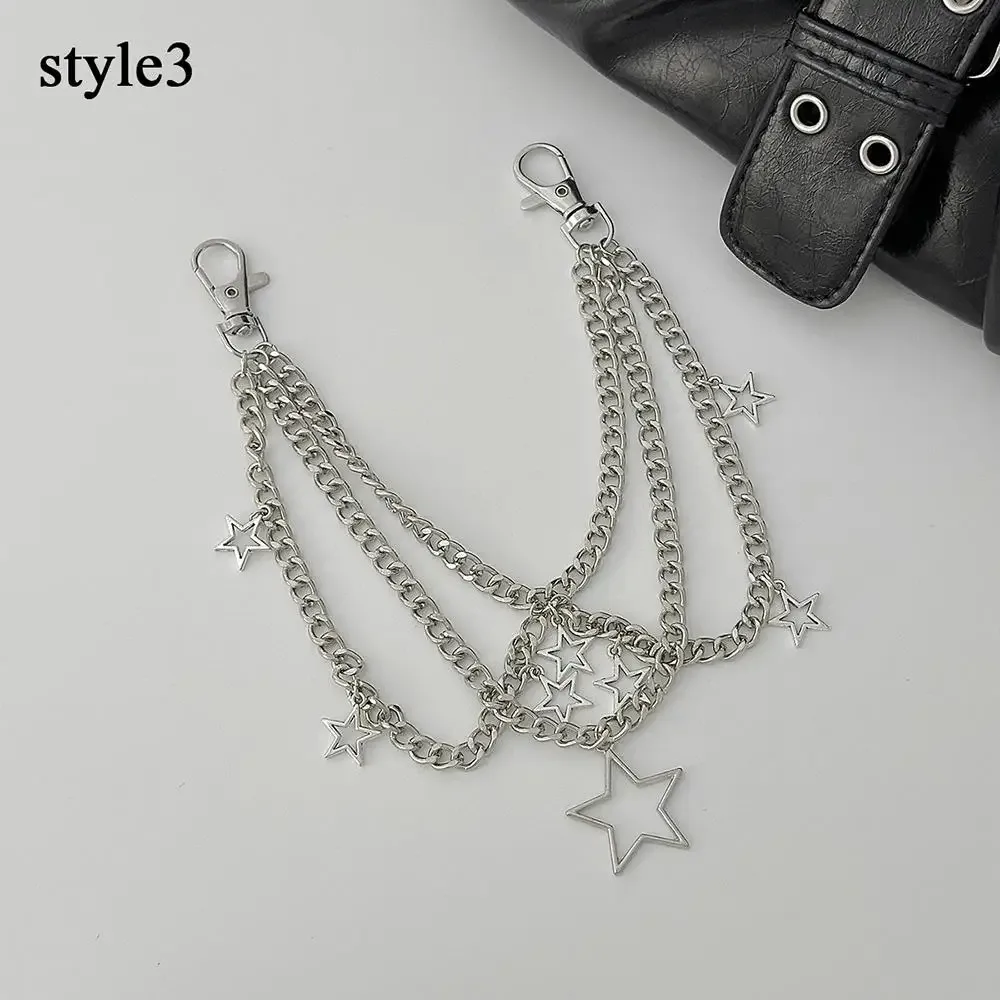 y2k – sangle de chaîne étoile en métal pour sacs, chaîne multicouche pour sac à main, poignées de bricolage, pendentif nœud papillon en perles, accessoire de chaîne de sac à bandoulière