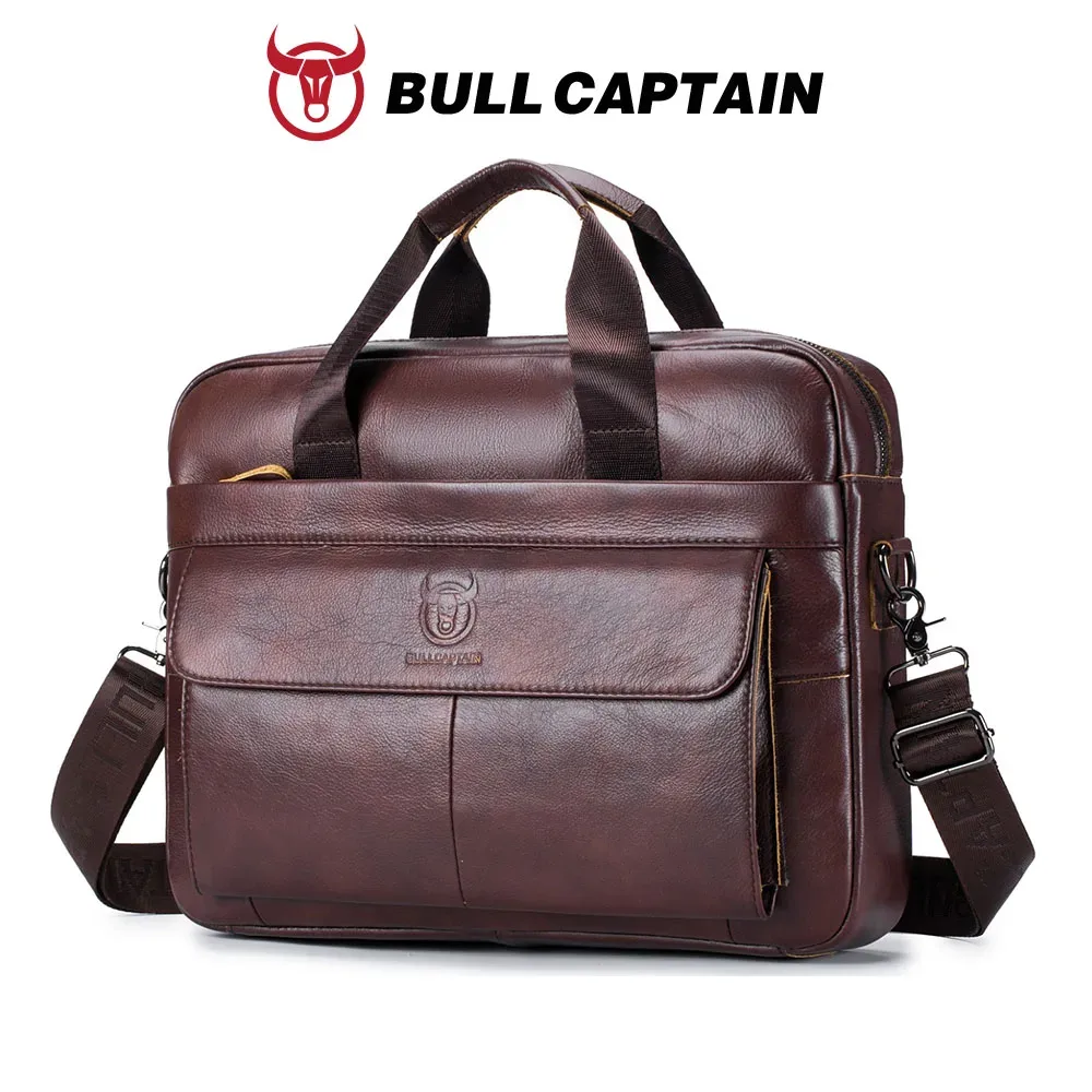 bullcaptain sac pour hommes en cuir véritable porte-documents pour ordinateur portable 14 messager sac en cuir pour hommes portefeuille d'affaires pour document a4