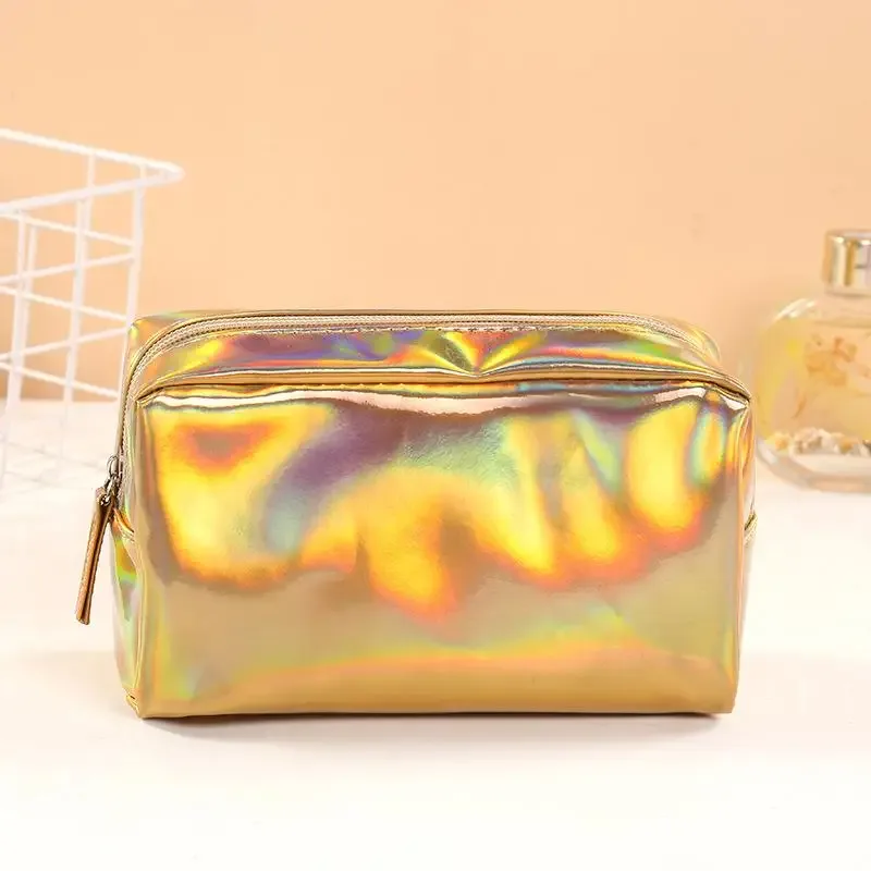 sac cosmétique laser couleur unie, étanche, portable, pour rangement de produits de toilette, sac cadeau maquillage, pochette de maquillage, organisateur de cosmétiques de voyage