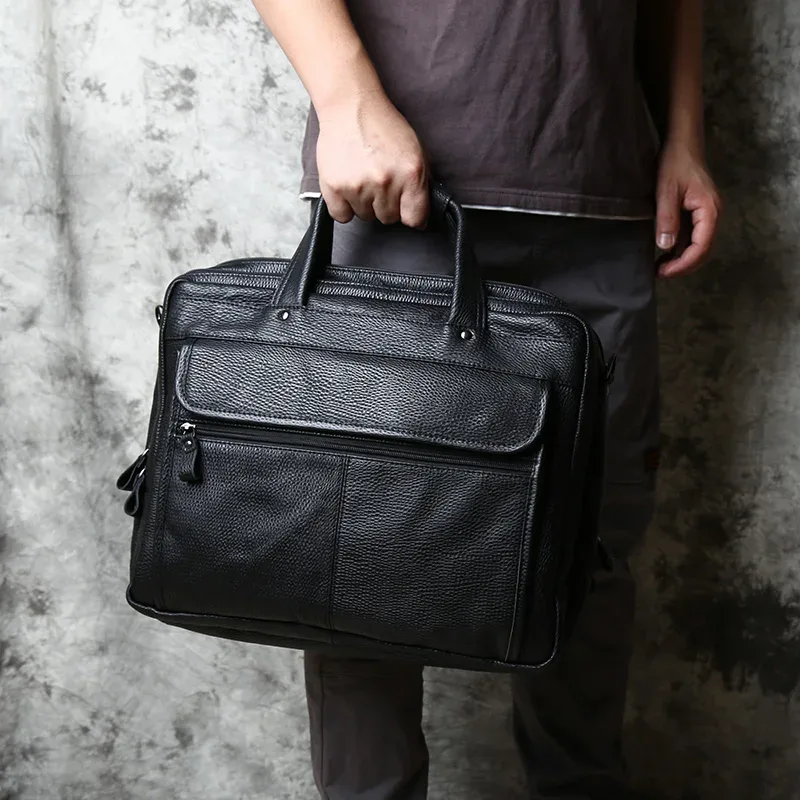 sac à main d'affaires en cuir de vachette couche supérieure pour hommes, sac messager initié décontracté, sac pour ordinateur portable 15 pouces, étui à bombes, mode, nzpj