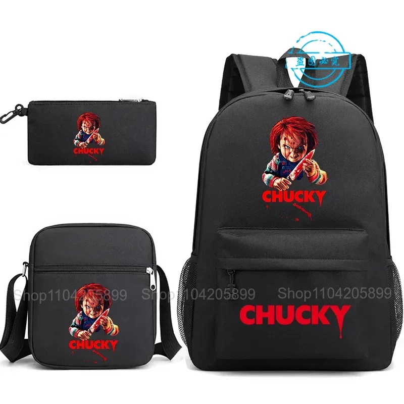 sacs à dos chucky pour enfants, 3 pièces, cartables pour étudiants et adolescents, sacs d'école pour garçons et filles, trousse à crayons, sacs à bandoulière, sac de voyage