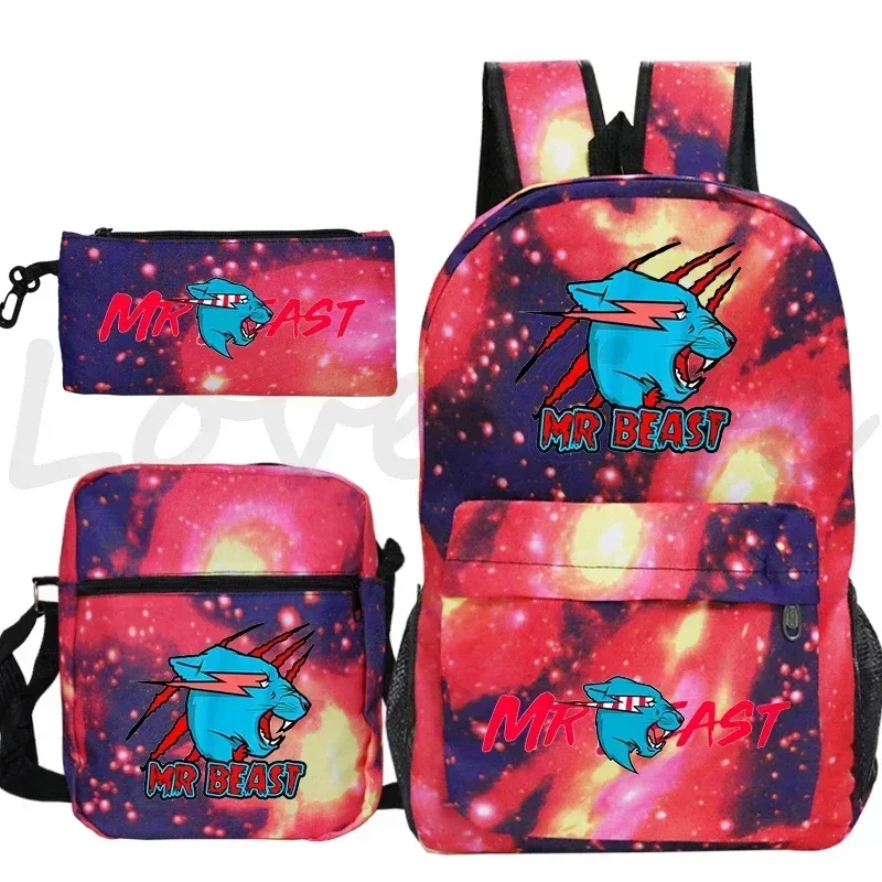 sac à dos d'école mr beast lightning cat pour garçons et filles, sacs d'école 3 pièces/ensemble, sac de voyage, sac à dos imprimé mr beast, mochila pour enfants, cadeau