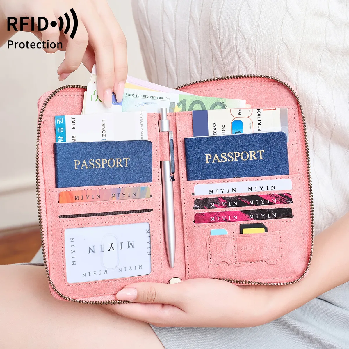 Portefeuille de voyage, porte-cartes de crédit, organiseur de passeport, porte-espèces, sac à documents, sac à main multifonction, pochette de voyage, sac de rangement
