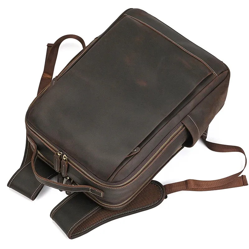 mode crazy horse cuir sac à dos véritable peau de vache sacoche pour ordinateur portable ordinateur homme sacs à dos pour hommes mâle sac à dos sac d'école d'affaires