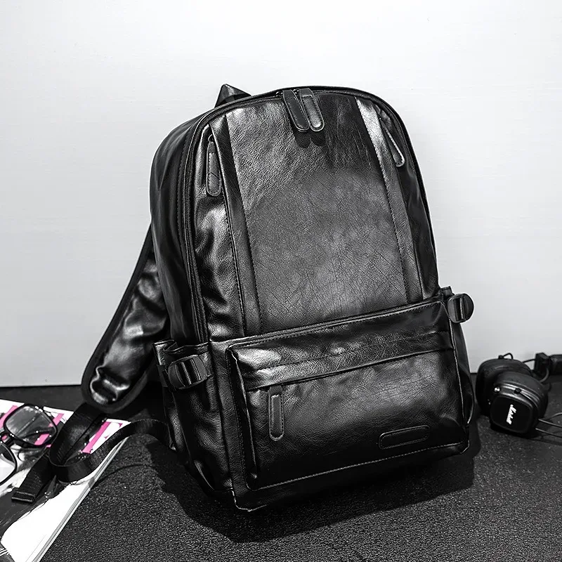 sac à dos décontracté pour hommes, grande capacité, sac pour ordinateur portable de 14 pouces, design tendance, sacs à dos en cuir pu, sacs d'école légers pour hommes