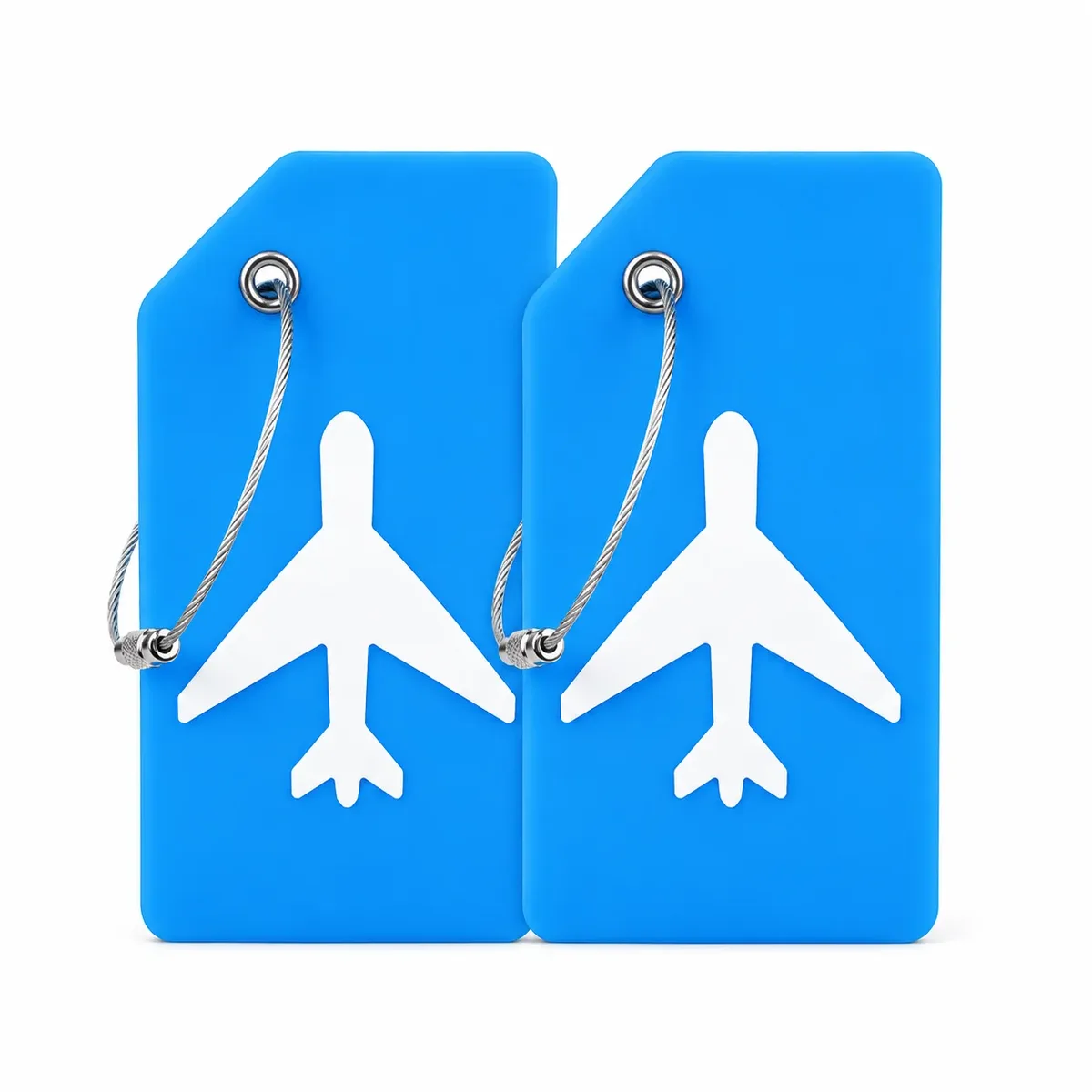 2/5 étiquettes de bagage en silicone, motif avion, identificateur de valise, couleurs vives avec boucle en fil d'acier, porte-nom, usage quotidien