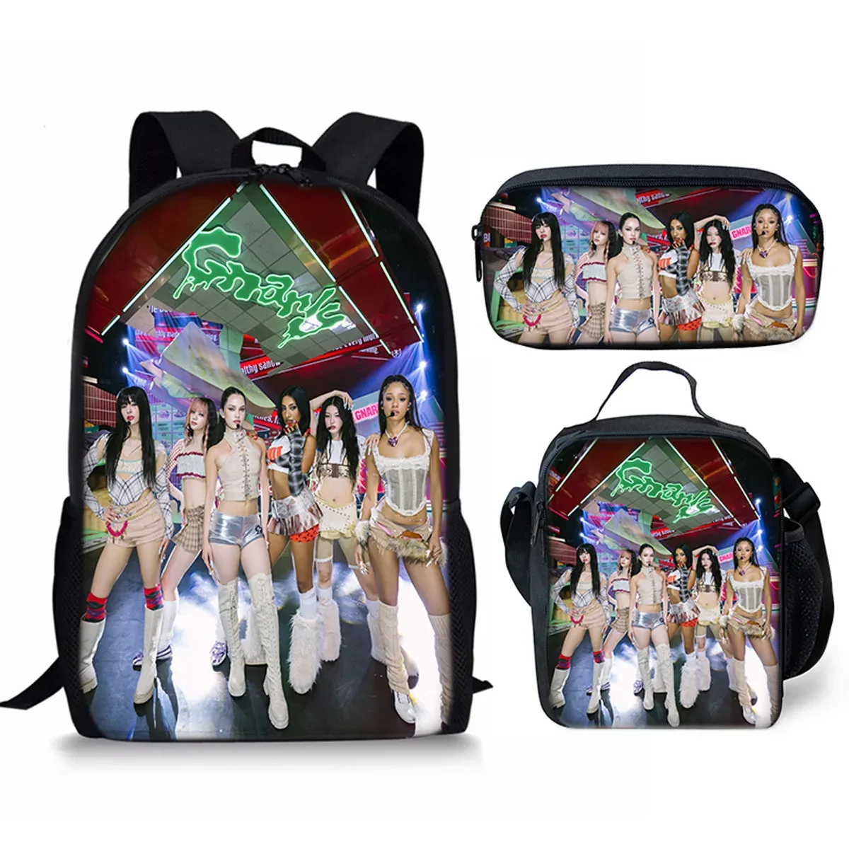 sac à dos d'école kpop katseye 3d imprimé, 3 pièces/ensemble, avec sac à déjeuner et trousse à crayons – nouveauté amusante et populaire de luxe