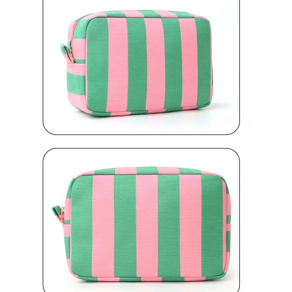 sac de rangement en velours côtelé durable, design rayé, grande capacité, trousse de maquillage de voyage, noir, vert, rouge, organiseur de rouge à lèvres pour femmes et filles