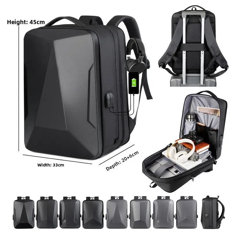 sac à dos professionnel pour homme, coque rigide, grande capacité, avec port usb, poignée télescopique, étanche, pour ordinateur portable 16 pouces, idéal pour les voyages