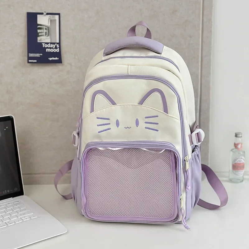 y2k mignon chat ita sacs à dos grande capacité sac à dos décontracté fille transparent bricolage affichage sac à dos dessin animé à la mode voyage cartables