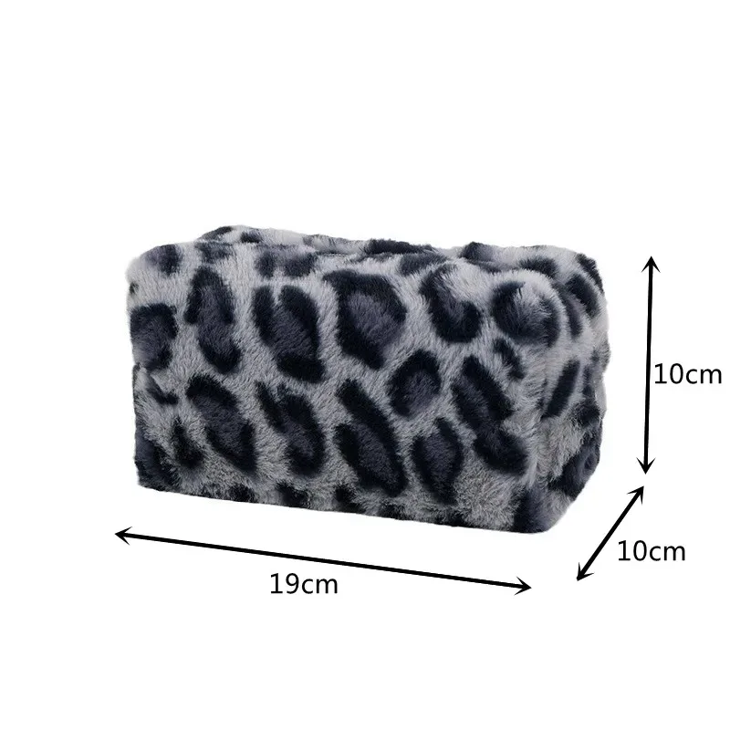 sac de rangement en peluche douce léopard pour femme, trousse de toilette, sac à main de maquillage, trousse à crayons, trousse de voyage, rouge à lèvres, brosse, cosmétiques, évaluateurs