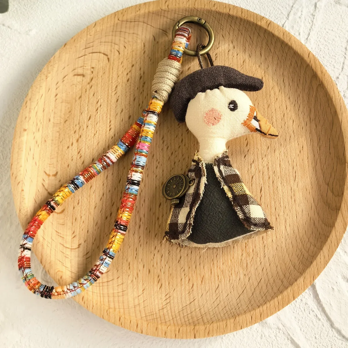 porte-clés fait à la main, adorable animal de dessin animé, à la mode, pendentif animal en tissu artisanal pour sac à dos de décoration
