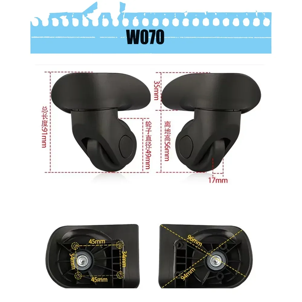 roues de remplacement universelles pour valises de voyage américaines, roulettes silencieuses pour bagages, chariot de voyage, rotation à 360 degrés