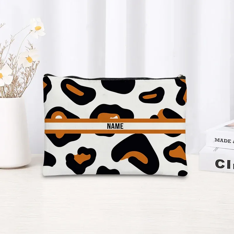 trousse de maquillage à motif léopard et tigre, trousse de toilette cosmétique essentielle pour les voyages, cadeau d'anniversaire ou de vacances avec nom personnalisé, trousse de maquillage