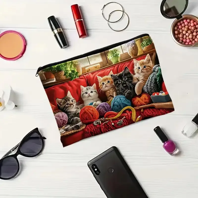 1 pièce, jolie pochette multifonctionnelle à fermeture éclair, sac de maquillage mignon en forme de chat pour femmes, sac de rangement pour bijoux, petit sac de voyage.