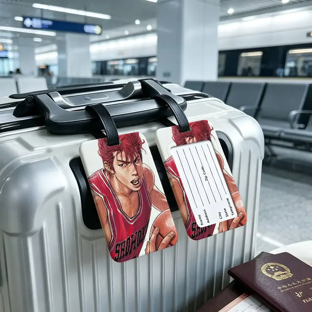 étiquette de bagage en pvc anti-perte avec motif de dessin animé japonais s-slams d-dunk, étui de protection imperméable pour carte d'information, pour valise et sac à main