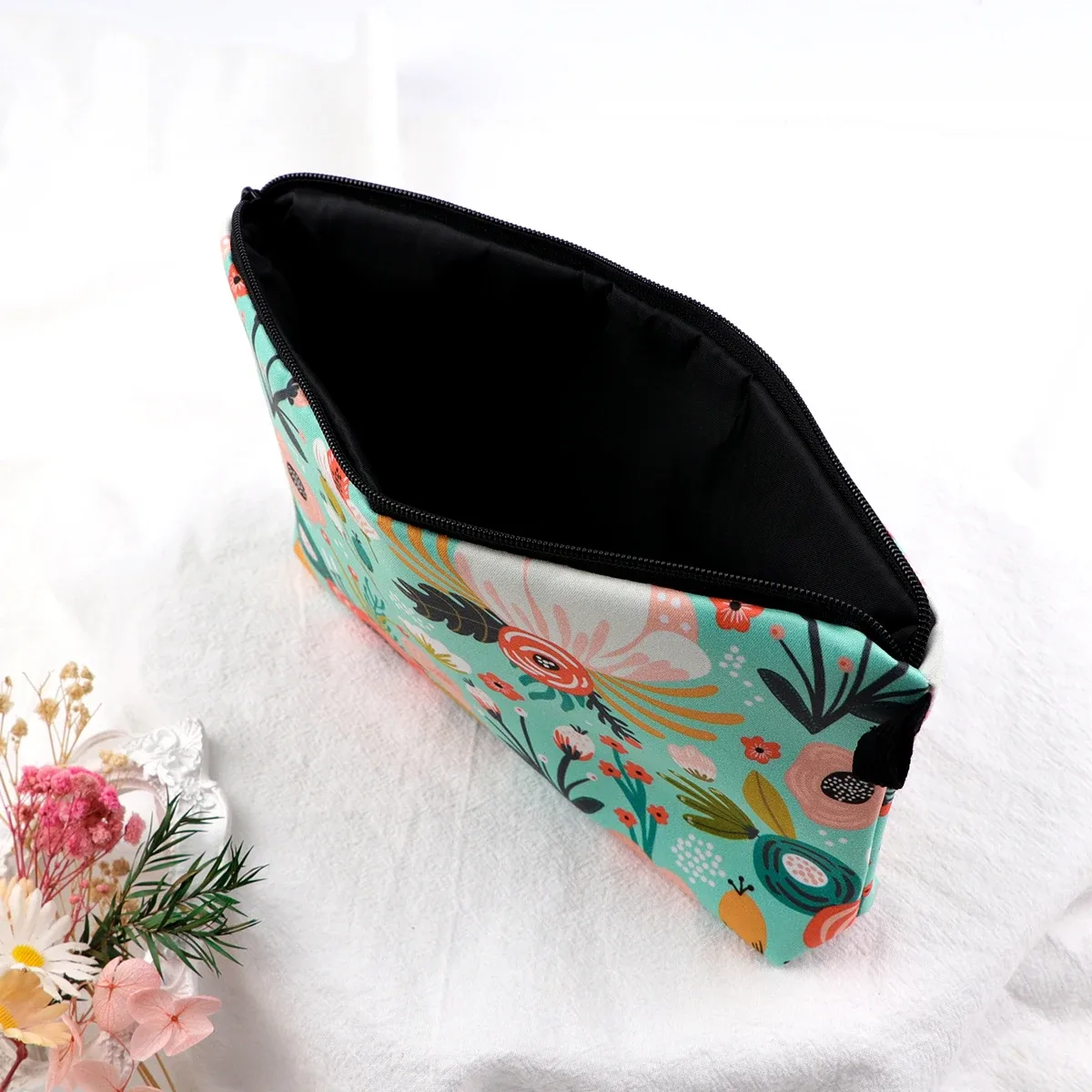 sac de maquillage à fermeture éclair série fleur pour femmes, pochette de rangement de voyage portable, sac de rouge à lèvres de voyage, trousse de maquillage, sacs pour pinceaux cosmétiques