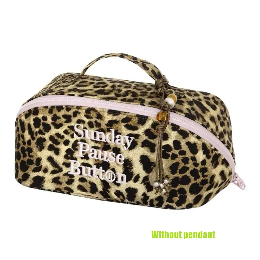 nouveau sac fourre-tout vintage à motif léopard, grande capacité, boîte de rangement portable, design à fermeture éclair, sac de rangement pour cosmétiques, organisation de trousse de toilette