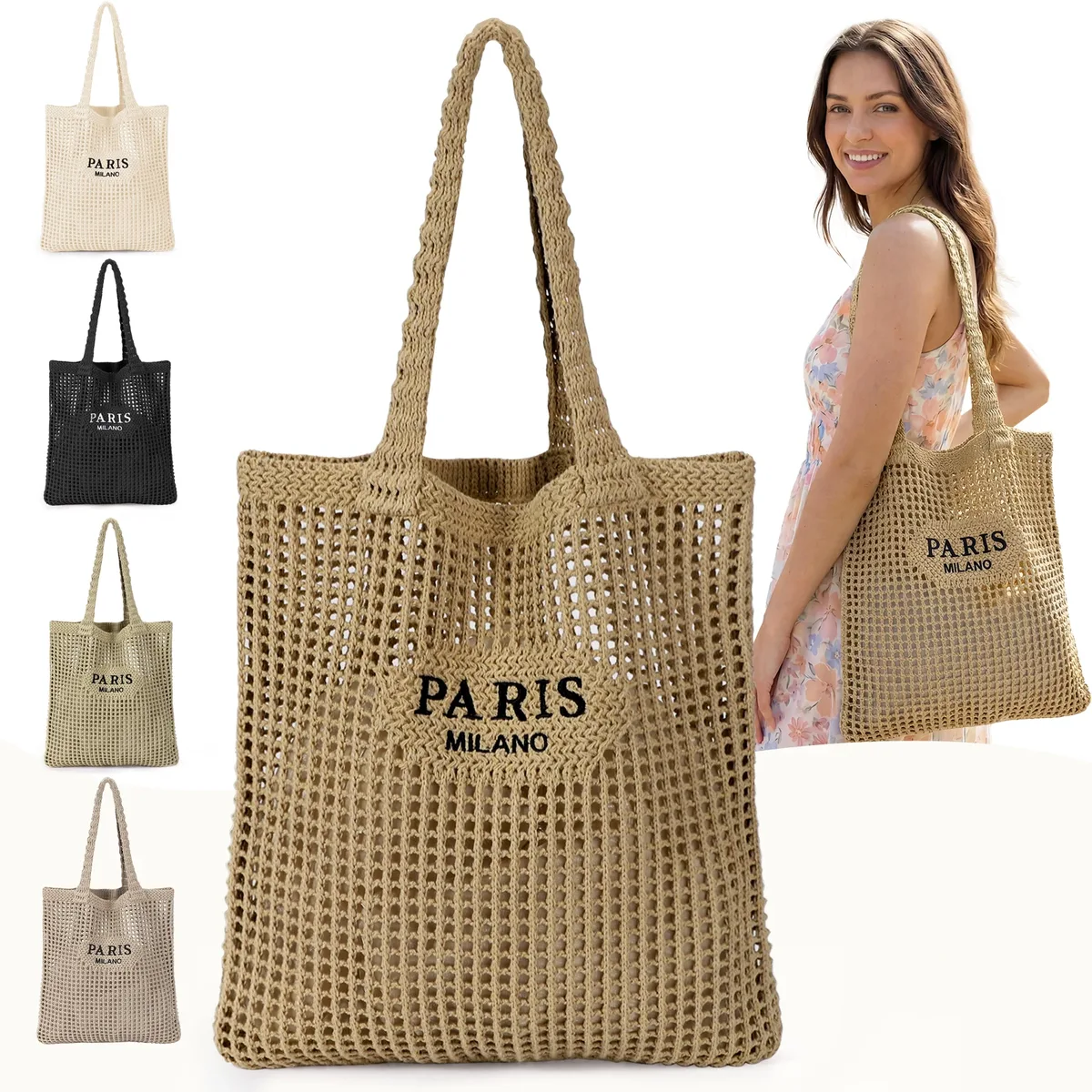 Sac fourre-tout en crochet pour femmes, sac de plage en maille crochetée, sac esthétique bohème pour les vacances d'été, sac en tricot pour femmes