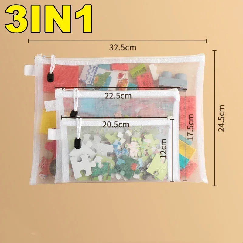 sac de rangement à fermeture éclair en maille, étanche à l'humidité, pour rangement de jouets, outils cosmétiques, 3/5/10 pièces