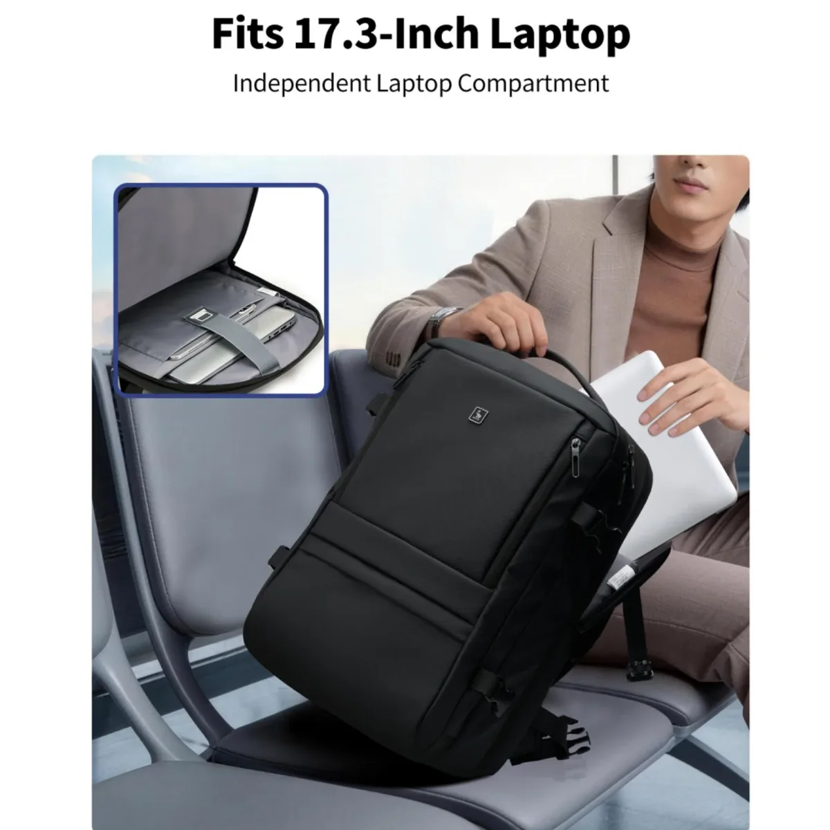 sac à dos pour bagages à main oiwas, 45x30x18 cm, peut accueillir un ordinateur portable, avec plusieurs poches et une couche extensible