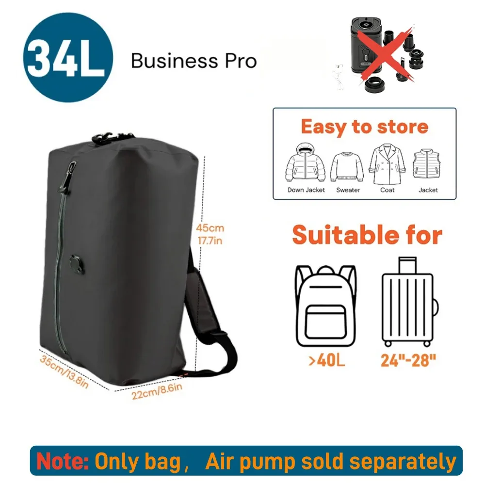 ensemble de cubes de rangement de voyage 17l 34l, sacs de compression sous vide tpu ip67, pompe électrique 1200mah usb, organisateur, économiseur d'espace, sac anti-humidité