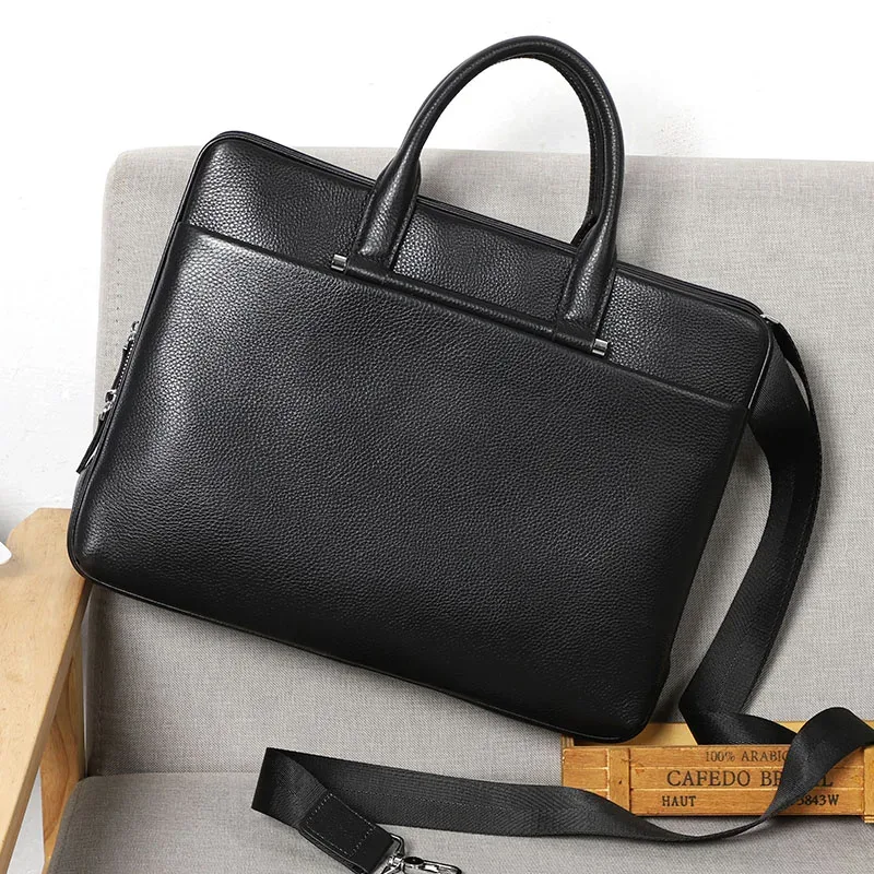 porte-documents de grande capacité en cuir véritable pour ordinateur portable, sacs en cuir de haute qualité pour hommes, sac à bandoulière à plusieurs compartiments pour affaires