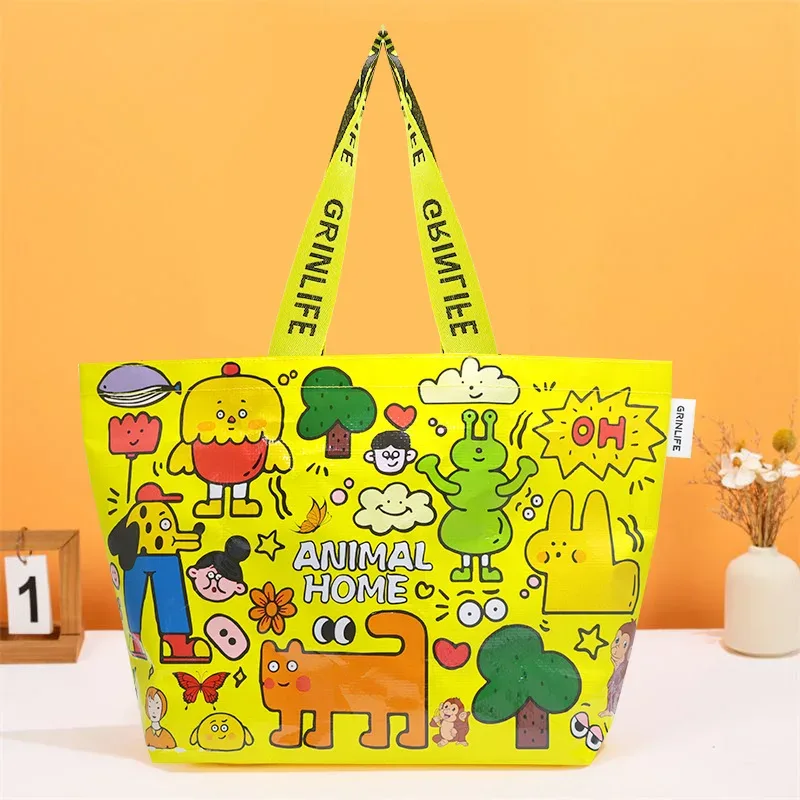 sac de courses réutilisable, fourre-tout tissé imperméable, sac à bandoulière pliable pour épicerie, rangement de plage, sac à main portable design animal mignon