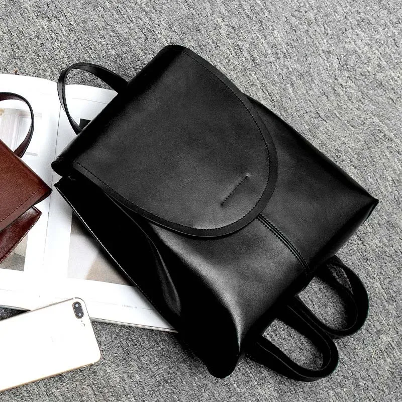 sac à dos en cuir véritable pour femmes, à bandoulière, à la mode, en cire d'huile, sac de jour