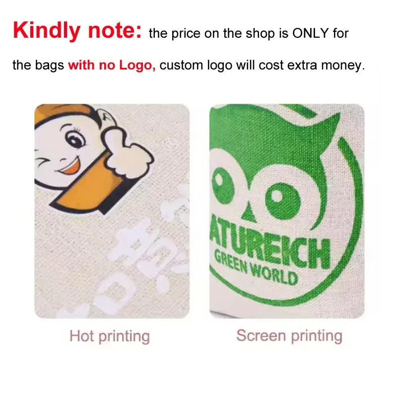 100 pcs/lot sacs en coton naturel 7x9 9x12 10x15 13x18 15x20cm pochettes cadeaux avec cordon de serrage sacs de rangement à domicile sac d'emballage logo personnalisé