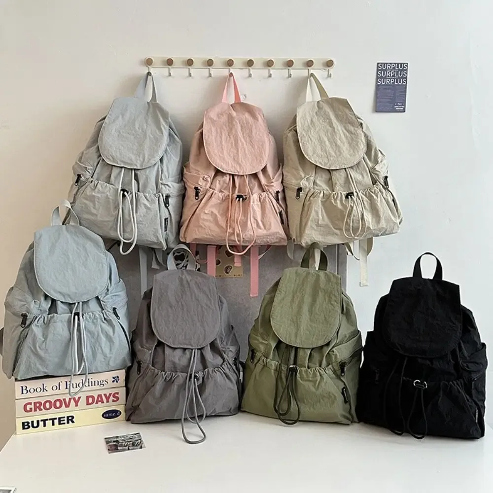 sac à dos de voyage léger et décontracté, style coréen, en nylon, avec cordon de serrage, grande capacité, imperméable, cartable pour étudiants et adolescents