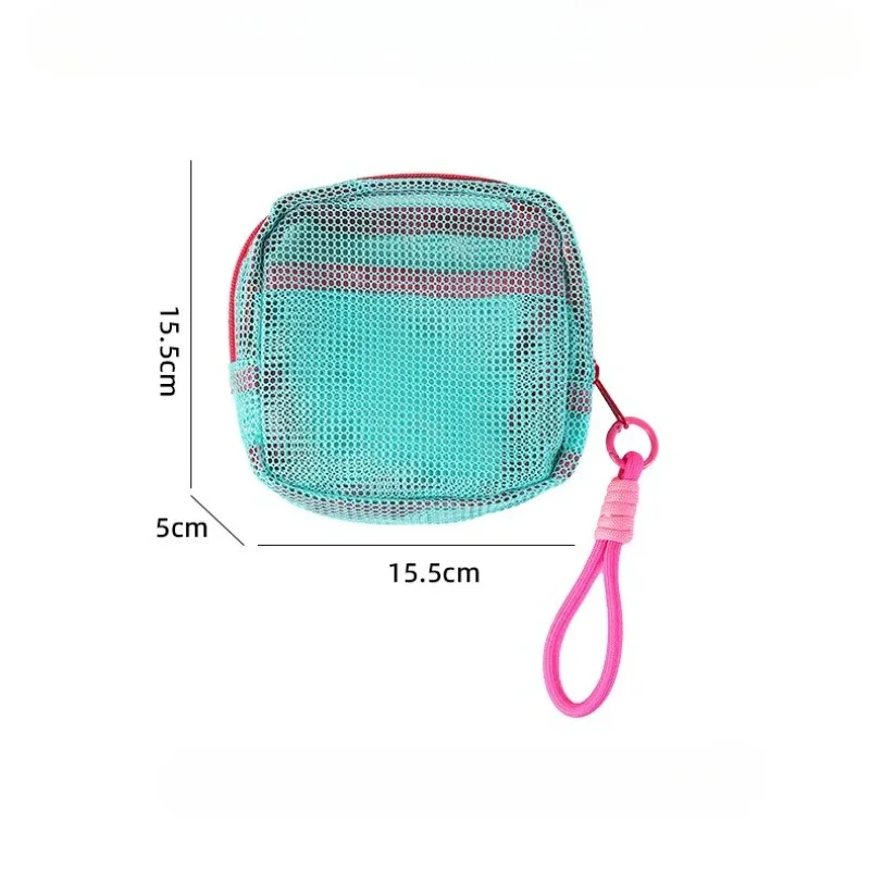sac de rangement carré en maille avec fermeture éclair, trousse de maquillage tendance pour voyage, grande capacité, pour rouge à lèvres, écouteurs et monnaie