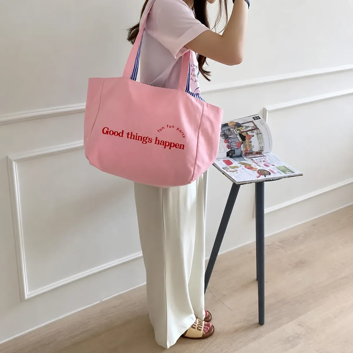 Sac à bandoulière décontracté à grandes rayures pour femme, sac fourre-tout réversible en toile pour femme, sacs à main décontractés pour femme, sacs de shopping quotidiens pour femme
