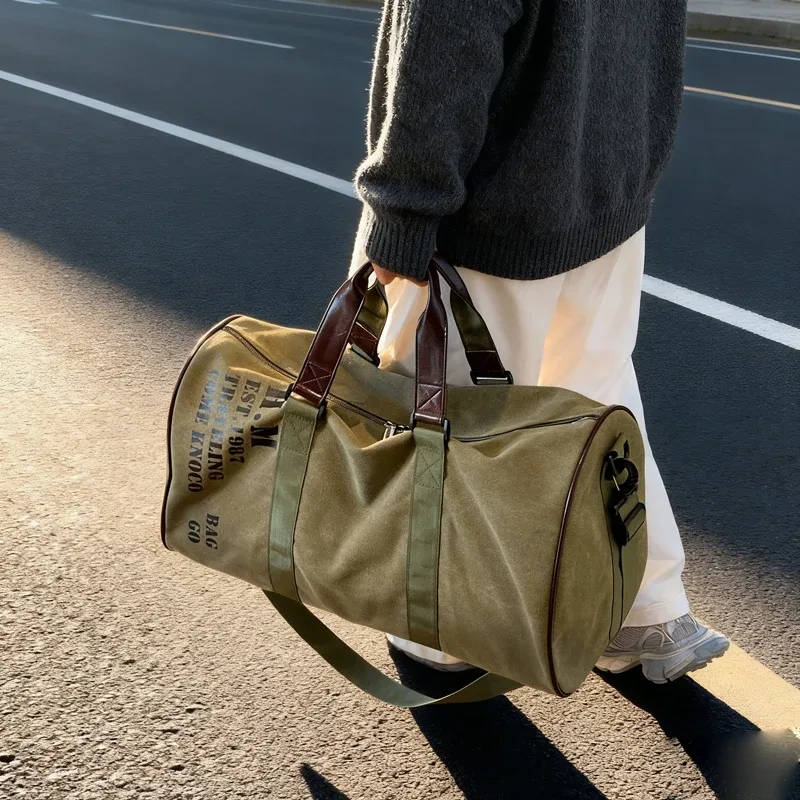sac de voyage en toile imprimé de lettres de grande capacité, sac à bandoulière unisexe à main, sac de bagage de fitness de banlieue