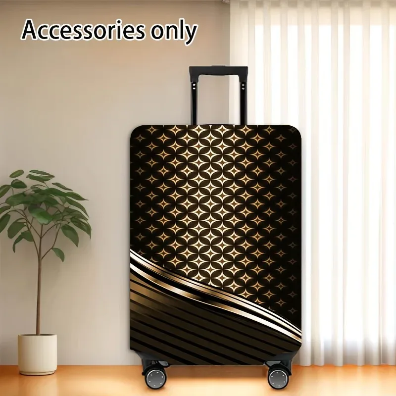 housse de bagage géométrique noire et dorée – un accessoire de voyage extensible conçu pour les valises à roulettes, adapté aux valises de 18 à 32 pouces.