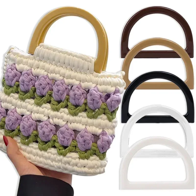 2 poignées de sac en forme de d tendance, accessoires de remplacement diy pour sacs à main, sacs fourre-tout, sacs à bandoulière, en bois et résine