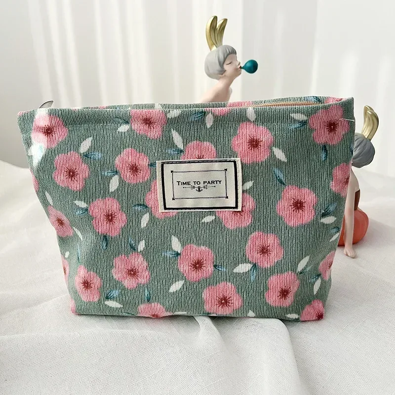 sac à cosmétiques brodé en velours côtelé, pochette, grands sacs de rangement de maquillage, pochette à cosmétiques coréenne pour femmes, trousse de toilette mignonne et de beauté