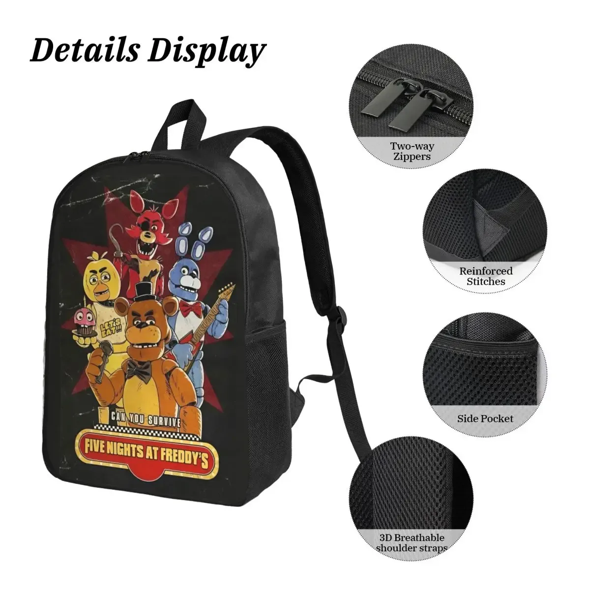3pecs/set 2 sac à dos pour étudiant fnaf sacs en toile sac à déjeuner trousse à crayons