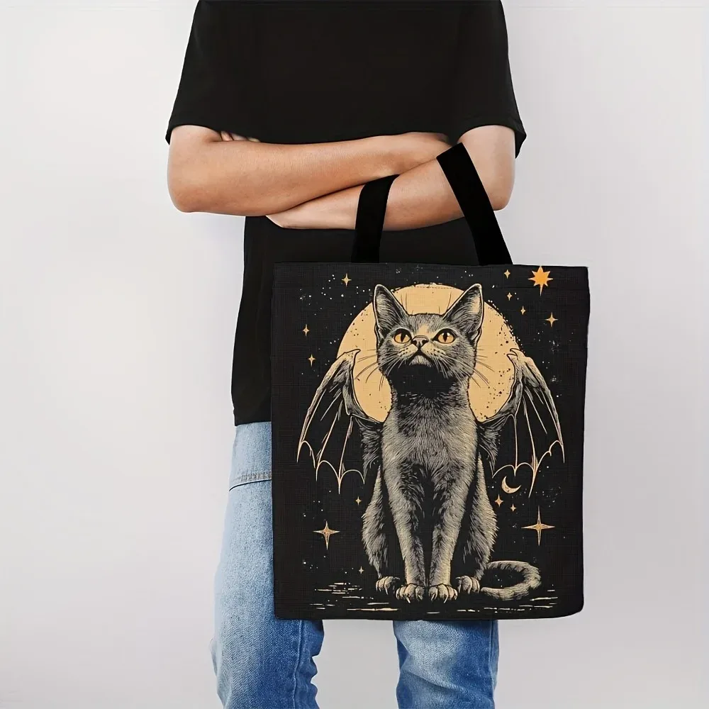 sac fourre-tout vintage de sorcière, 1 pièce, sac de shopping gothique d'halloween avec filles, sac à bandoulière pour fêtes d'halloween, décorations